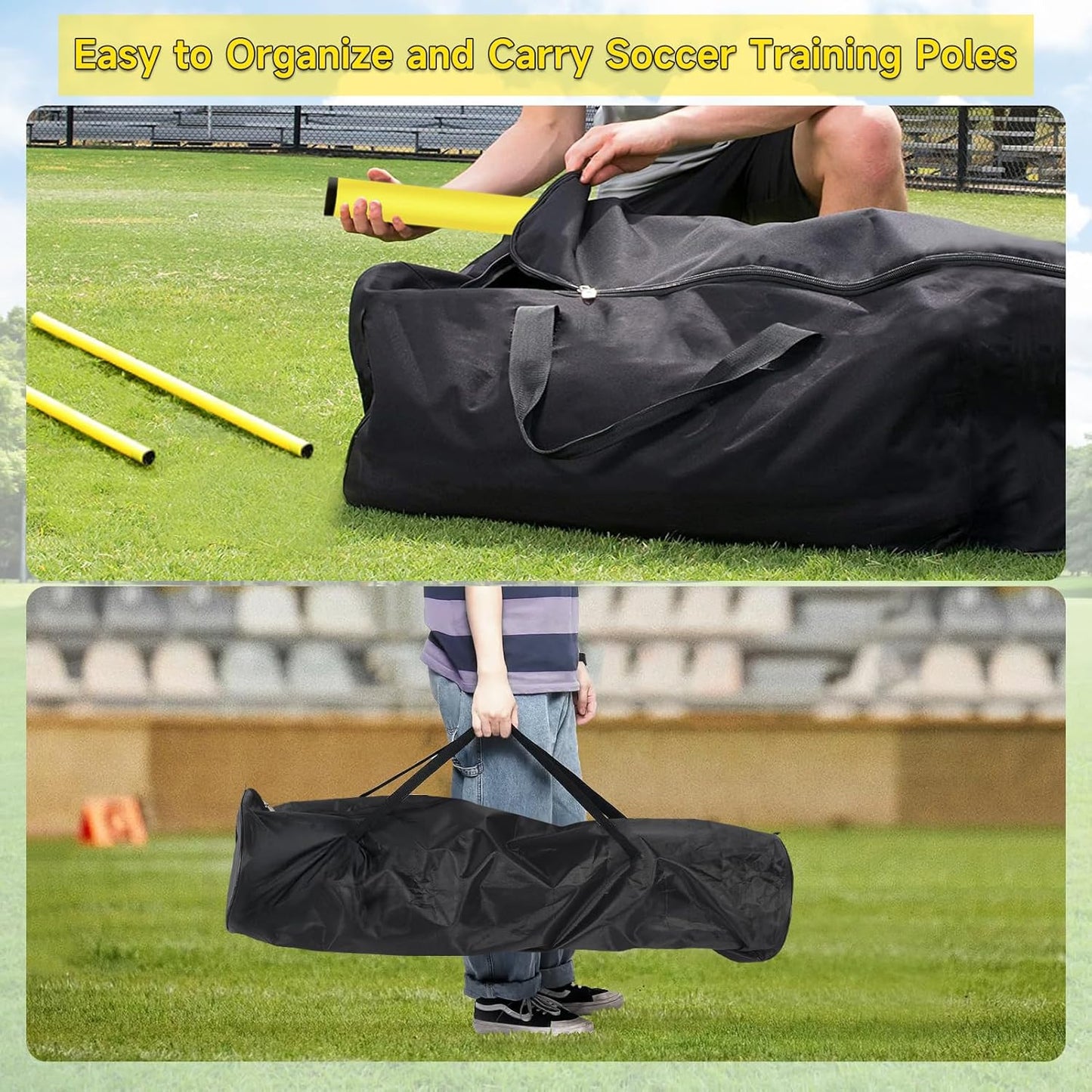 Soccer Agility Training Poles Set - Adjustable Training Equipment with Base Buckles and Storage Bag for Speed Development (5 Pieces)