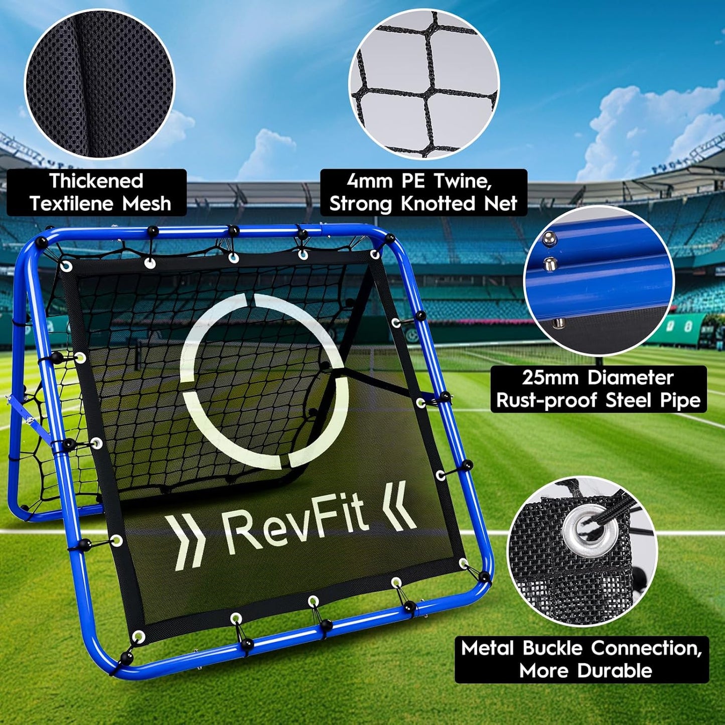 Adjustable Dual-Sided Rebounder Net with Target for Football, Baseball, Tennis, and Rugby - Durable Steel Frame Training Equipment