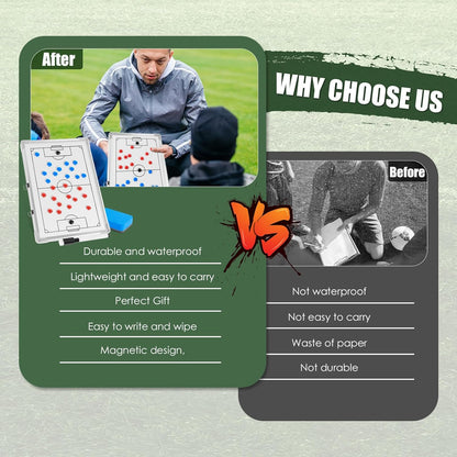 Magnetic Soccer Coaching Clipboard with Chess Pieces Pen - Portable Dry Erase Tactical Board for Soccer Training Strategies