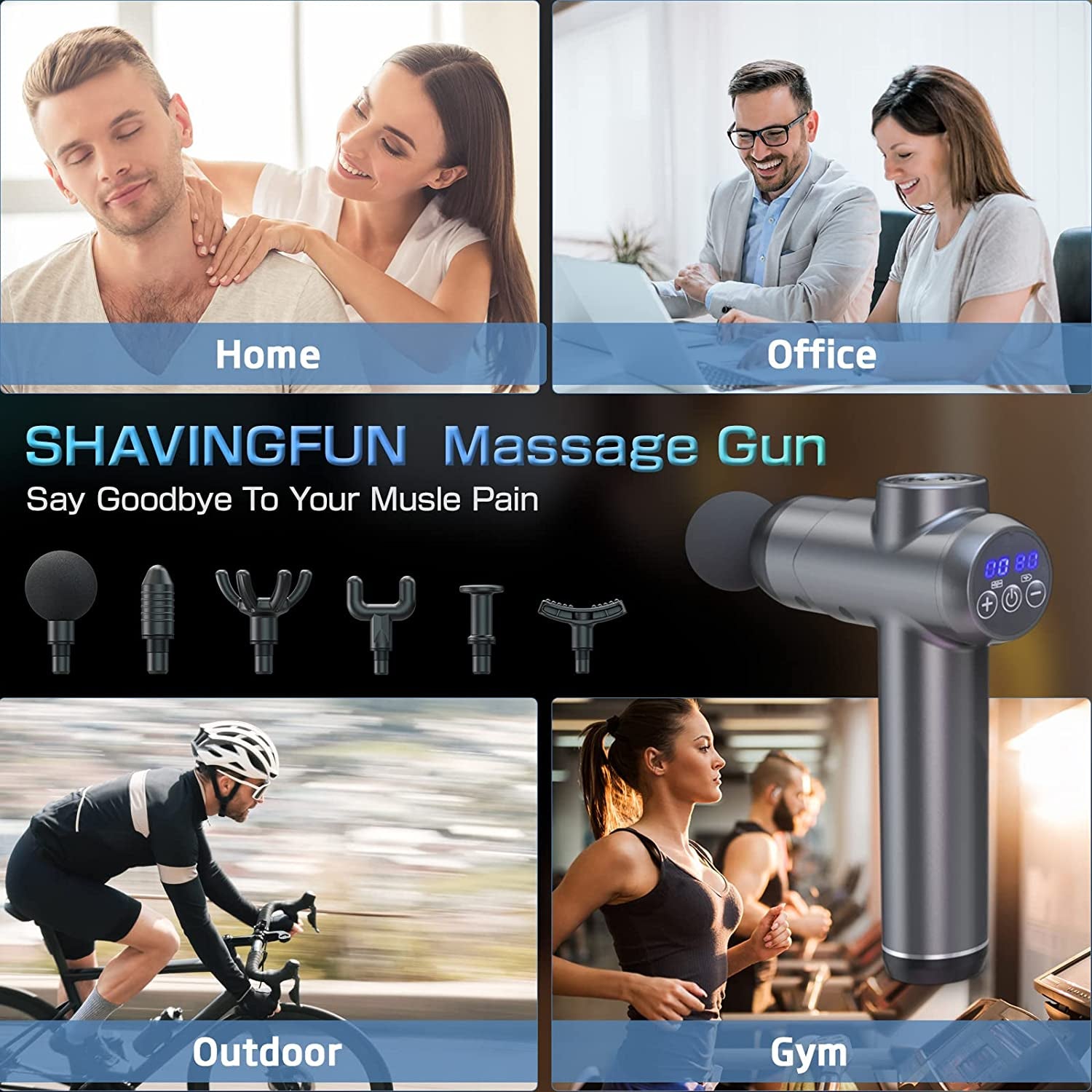 Deep Tissue Electric Massage Gun with 6 Interchangeable Heads, 99 Adjustable Speeds, LCD Display, and Rechargeable Design for Muscle Pain Relief and Recovery