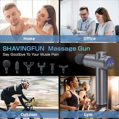 Deep Tissue Electric Massage Gun with 6 Interchangeable Heads, 99 Adjustable Speeds, LCD Display, and Rechargeable Design for Muscle Pain Relief and Recovery