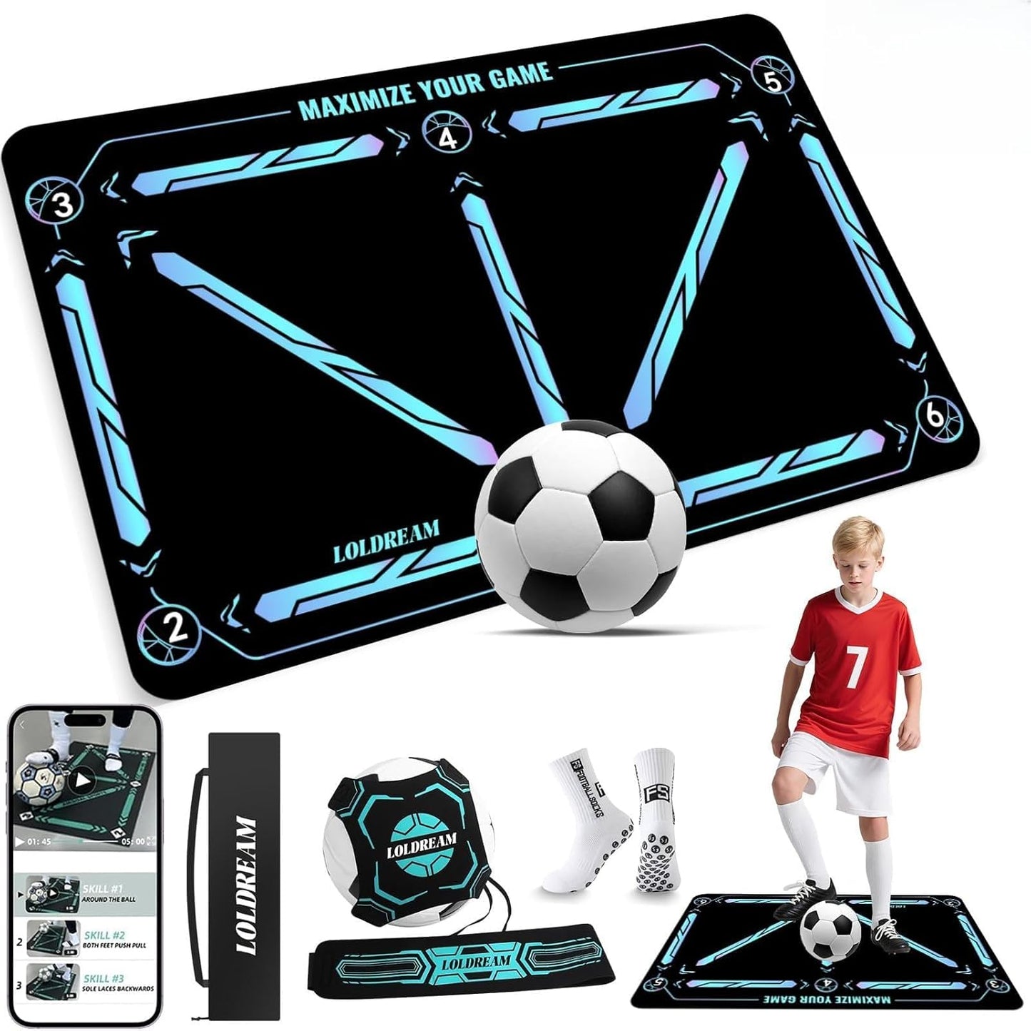 Professional Soccer Training Equipment: Versatile Training Mat with Instructional Video for All Skill Levels - Agility and Non-Slip Footstep Training Mat Ideal for Kids' Soccer Development