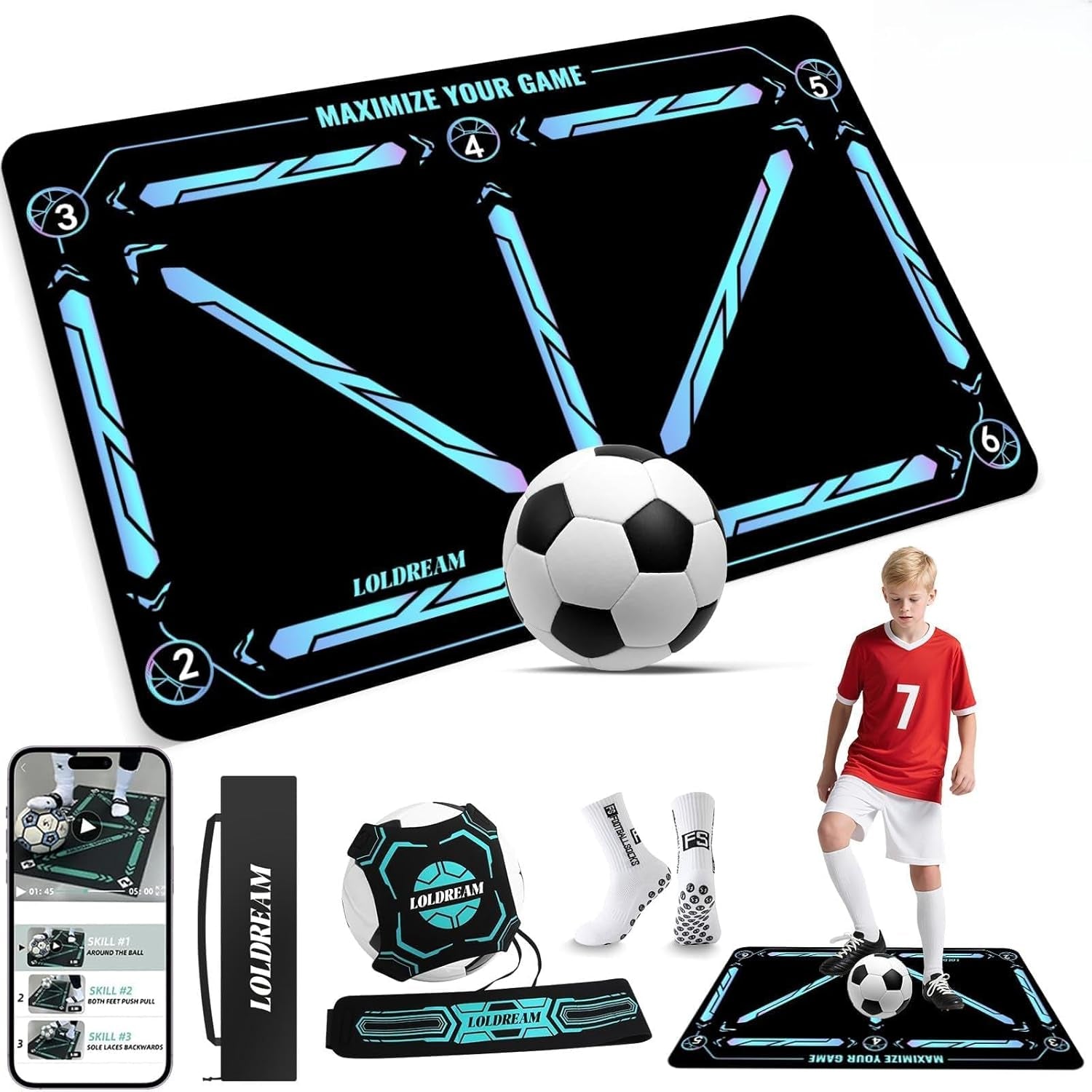 Professional Soccer Training Equipment: Versatile Training Mat with Instructional Video for All Skill Levels - Agility and Non-Slip Footstep Training Mat Ideal for Kids' Soccer Development
