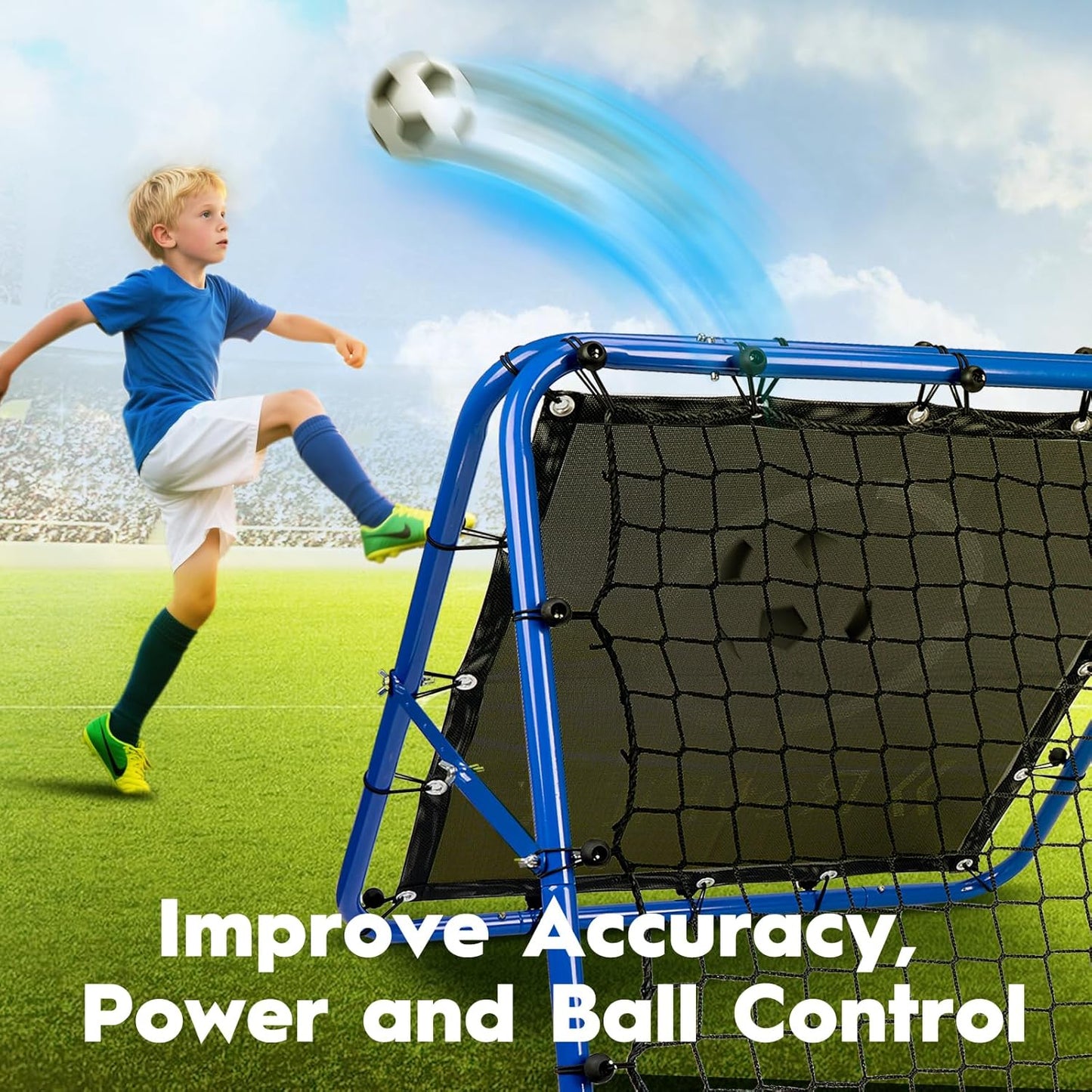 Adjustable Dual-Sided Rebounder Net with Target for Football, Baseball, Tennis, and Rugby - Durable Steel Frame Training Equipment