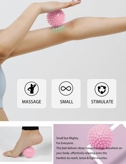 Massage Ball Set - 2 Pack Smooth Lacrosse Ball and Spiky Physio Ball for Myofascial Release, Deep Tissue Massage, and Plantar Fasciitis Relief