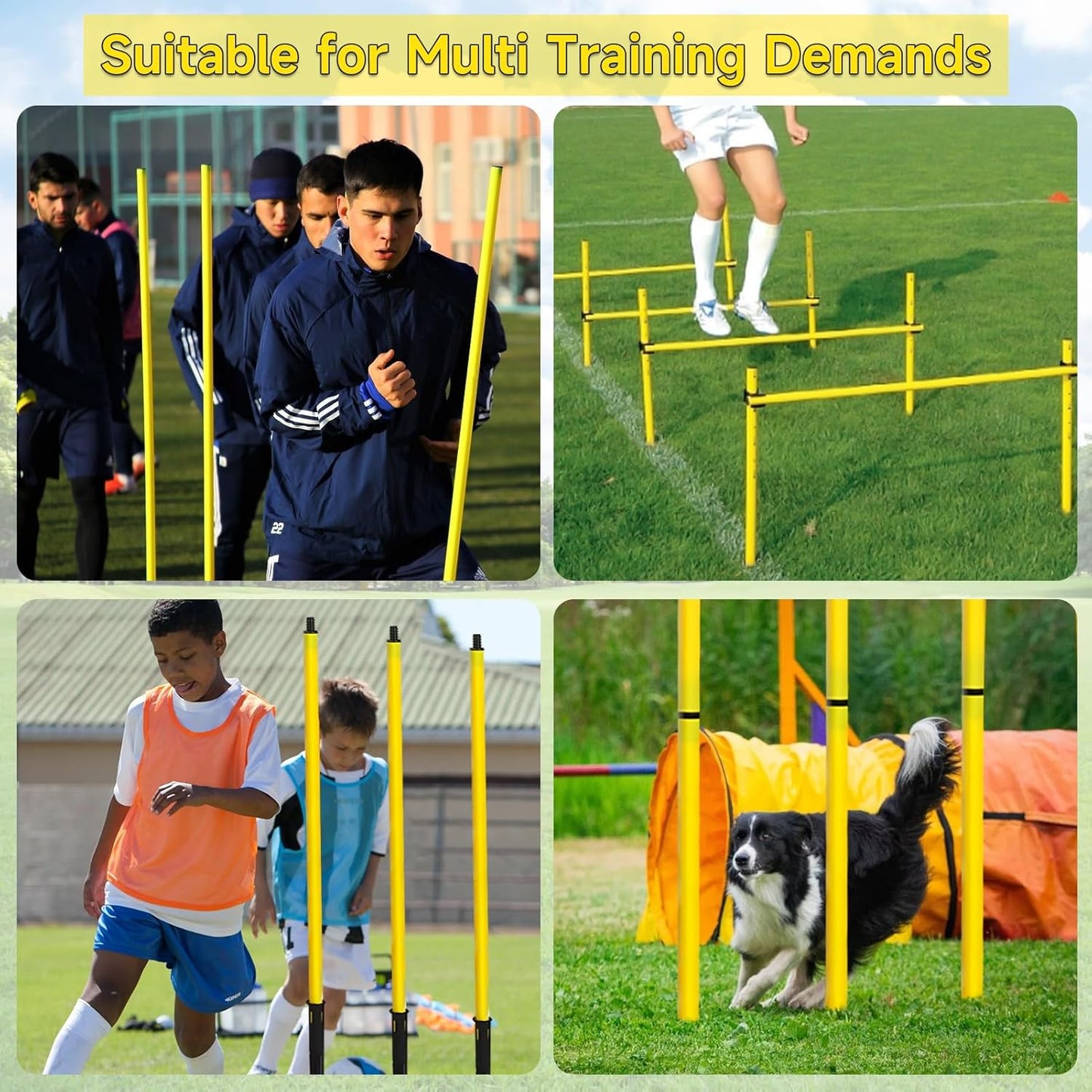 Soccer Agility Training Poles Set - Adjustable Training Equipment with Base Buckles and Storage Bag for Speed Development (5 Pieces)