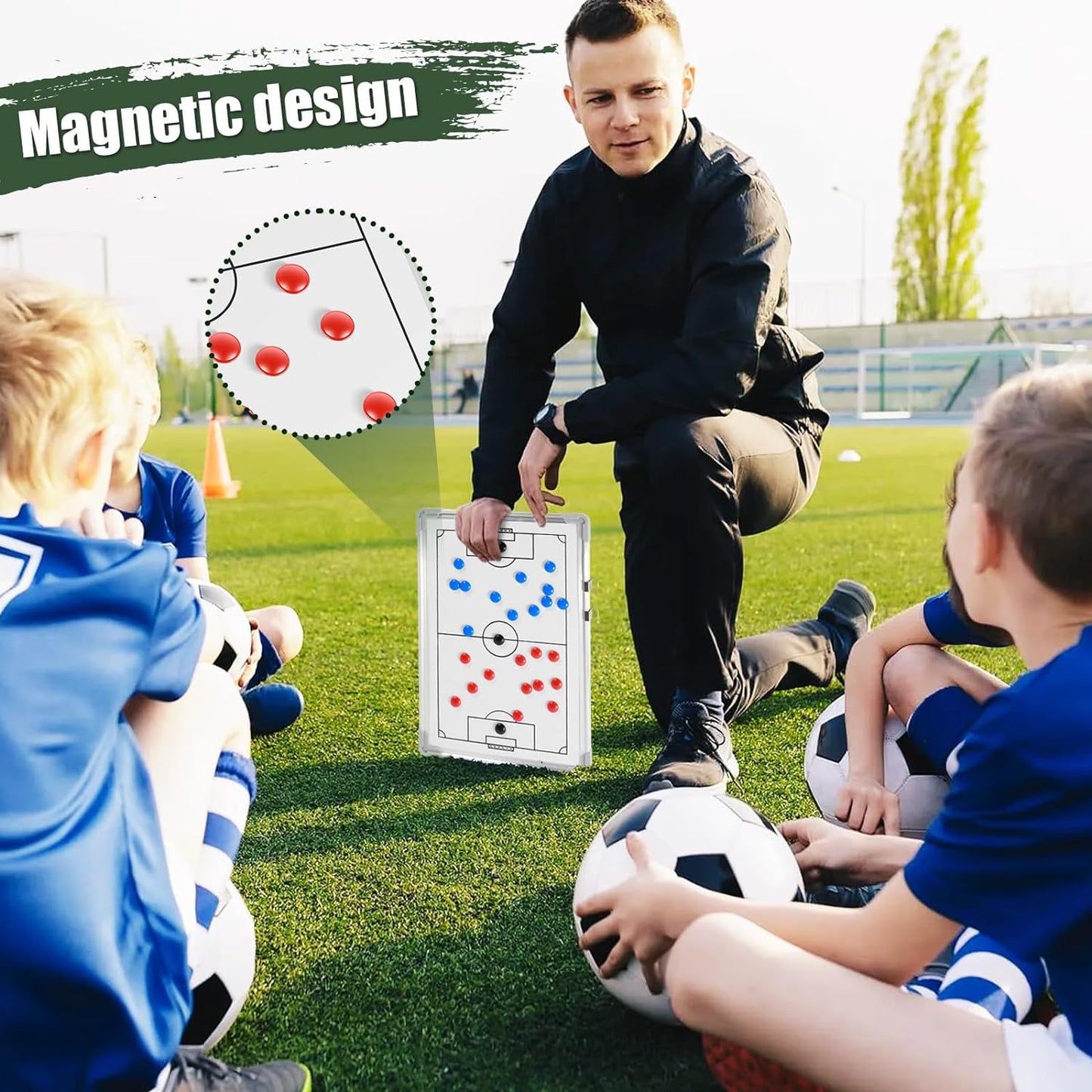 Magnetic Soccer Coaching Clipboard with Chess Pieces Pen - Portable Dry Erase Tactical Board for Soccer Training Strategies