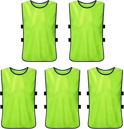 High Visibility Mesh Sports Training Bibs, 5-Pack Adult Sleeveless Practice Jerseys in Neon Green