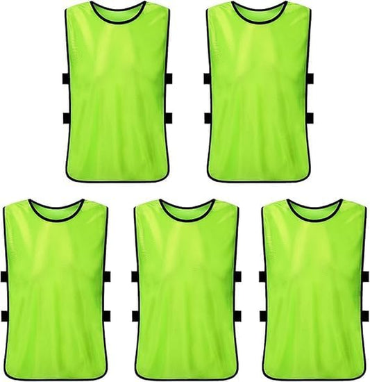 High Visibility Mesh Sports Training Bibs, 5-Pack Adult Sleeveless Practice Jerseys in Neon Green