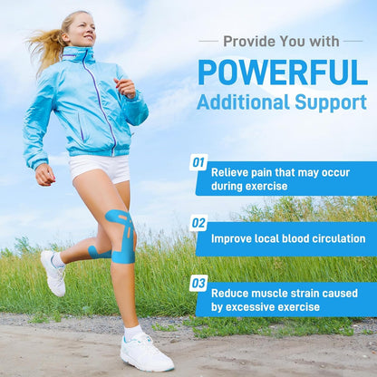 Kinesiology Tape for Knee Support | 16-Pack Precut Elastic Sports Tape | Waterproof, Breathable, and Latex-Free for Pain Relief in Running and Cycling