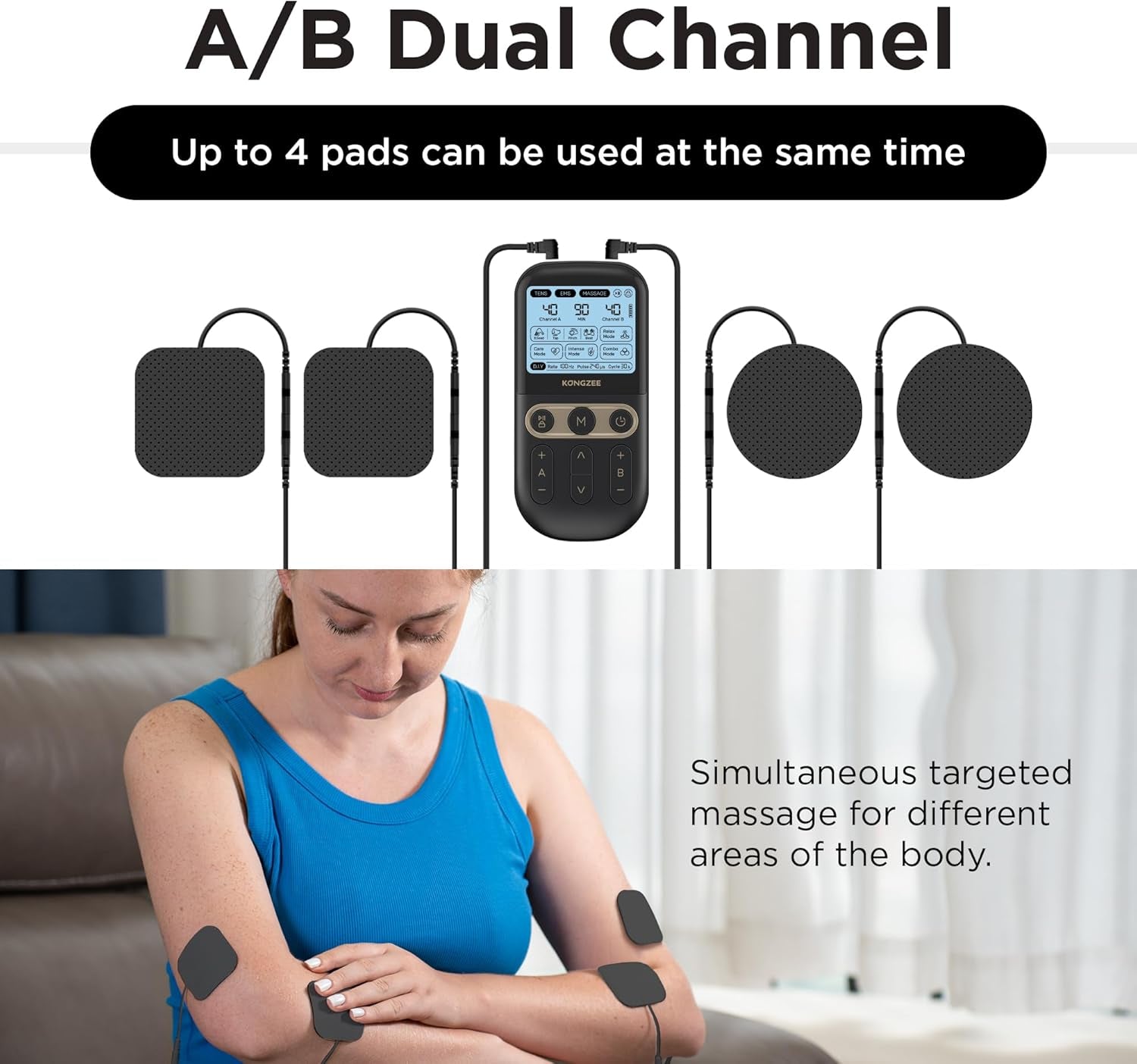 4-in-1 Rechargeable Electronic Pulse Massager: D.I.Y, TENS Unit, EMS, and Muscle Stimulator Therapy Machine with Dual Channel and 12 Electrode Pads for Foot and Back Relief