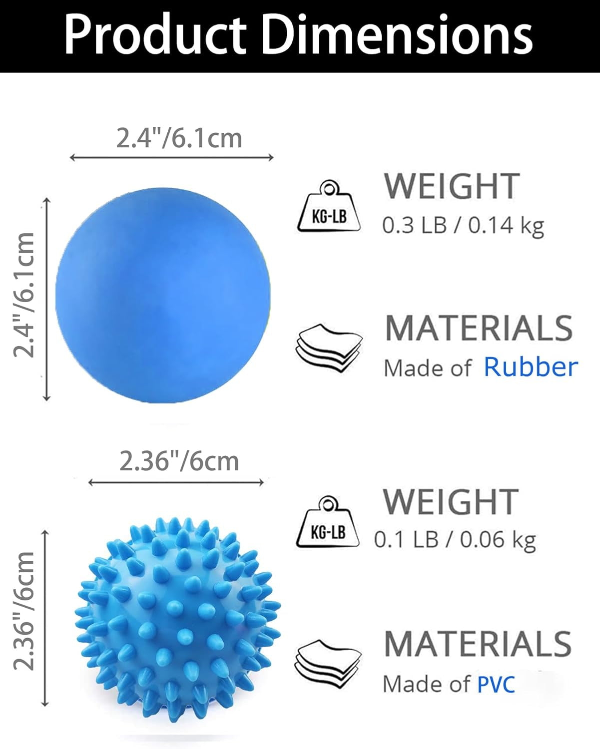 Massage Ball Set - 2 Pack Smooth Lacrosse Ball and Spiky Physio Ball for Myofascial Release, Deep Tissue Massage, and Plantar Fasciitis Relief
