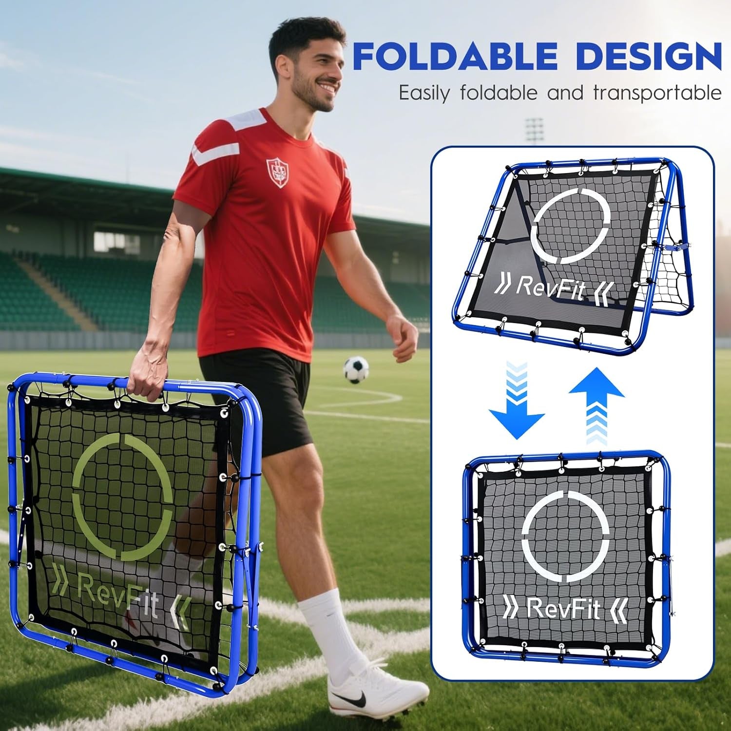 Adjustable Dual-Sided Rebounder Net with Target for Football, Baseball, Tennis, and Rugby - Durable Steel Frame Training Equipment
