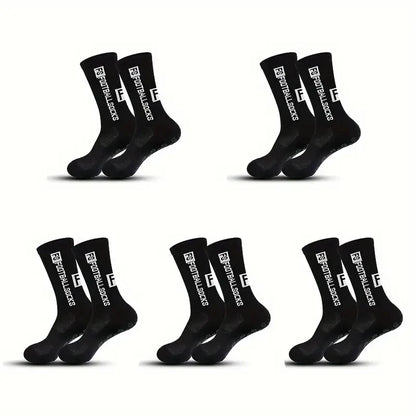 5 Pairs Non-Slip Football Socks Breathable Wear-Resistant Outdoor Sports Socks for Soccer, Rugby, Basketball, Running