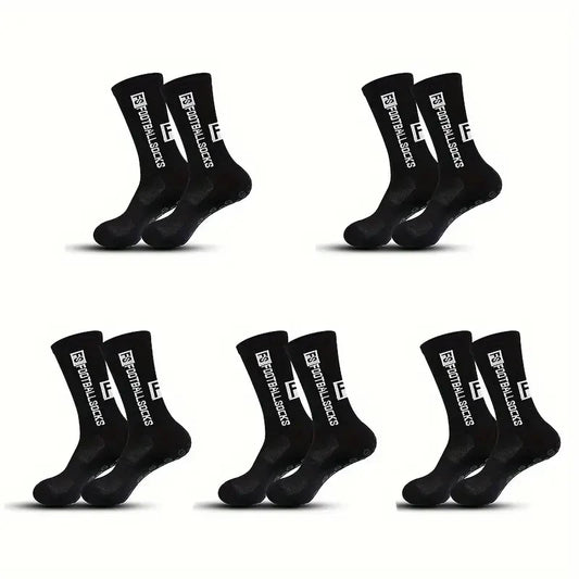 5 Pairs Non-Slip Football Socks Breathable Wear-Resistant Outdoor Sports Socks for Soccer, Rugby, Basketball, Running