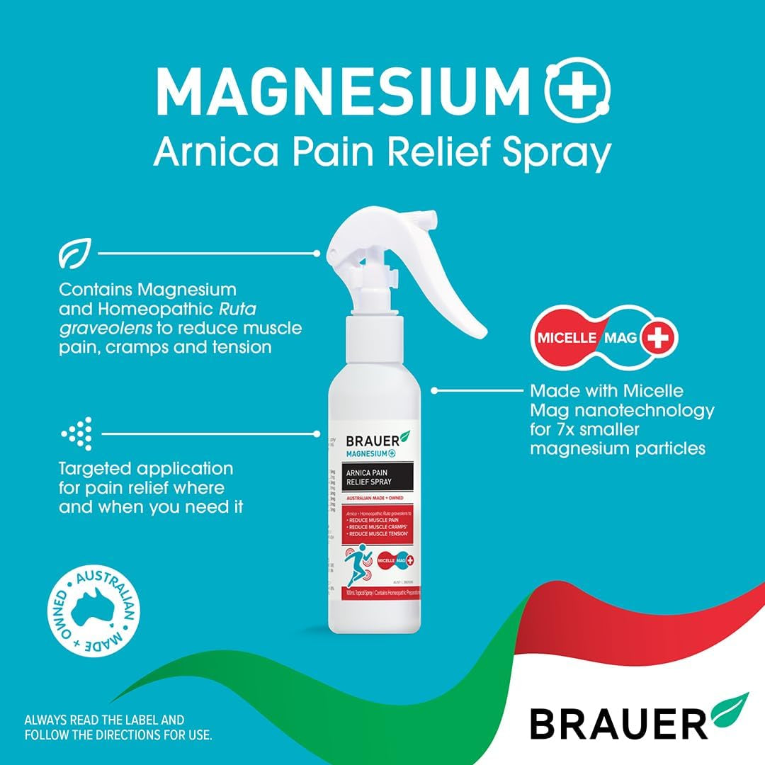 Magnesium+ Arnica Pain Relief Spray 100mL | Topical Magnesium Solution for Muscle Discomfort, Cramps, and Tension Relief | Enhanced with Arnica and Ruta
