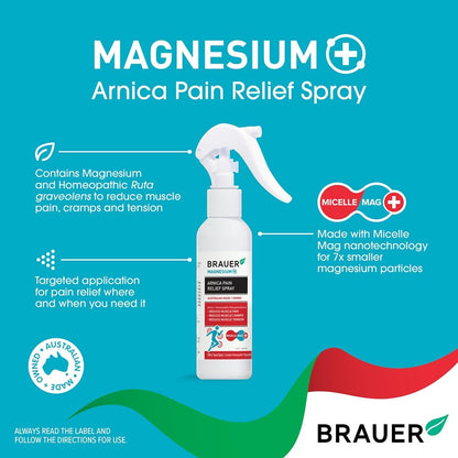 Magnesium+ Arnica Pain Relief Spray 100mL | Topical Magnesium Solution for Muscle Discomfort, Cramps, and Tension Relief | Enhanced with Arnica and Ruta