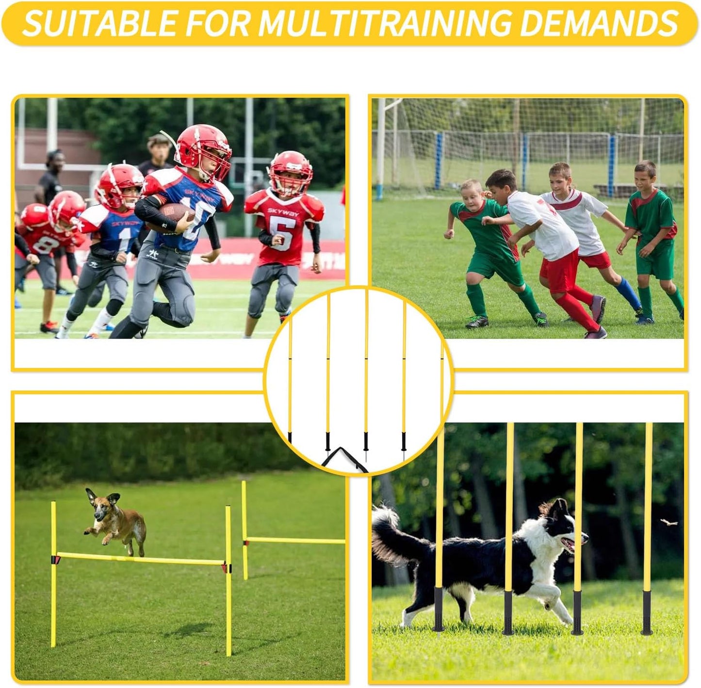 Soccer Agility Training Poles Set - Adjustable Training Equipment with Base Buckles and Storage Bag for Speed Development (5 Pieces)