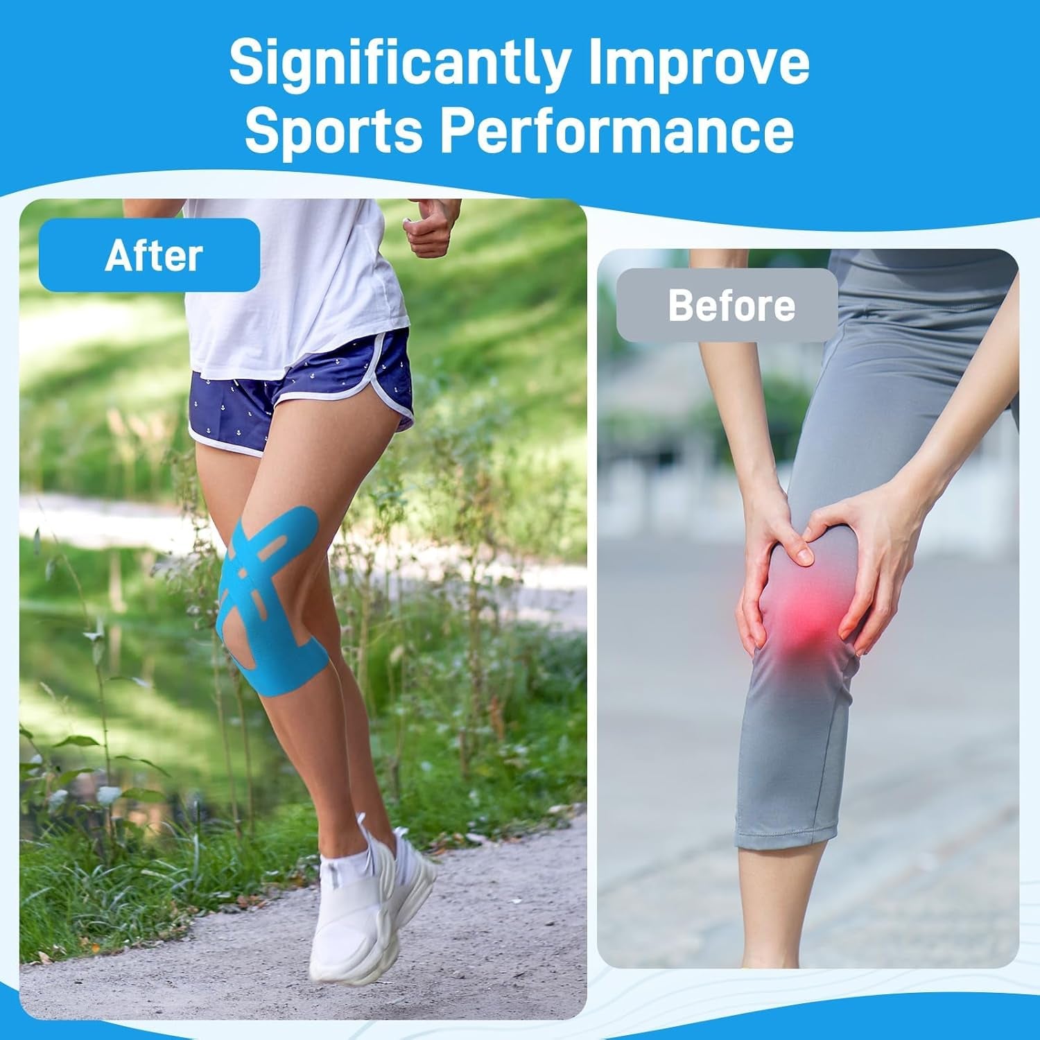 Kinesiology Tape for Knee Support | 16-Pack Precut Elastic Sports Tape | Waterproof, Breathable, and Latex-Free for Pain Relief in Running and Cycling