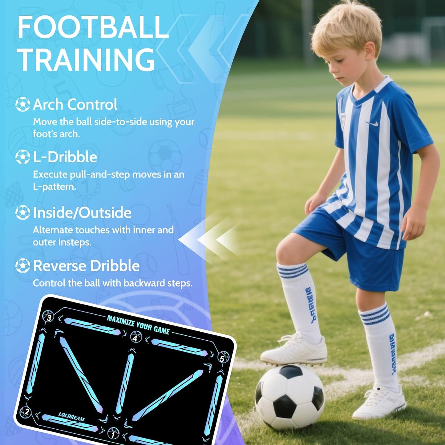 Professional Soccer Training Equipment: Versatile Training Mat with Instructional Video for All Skill Levels - Agility and Non-Slip Footstep Training Mat Ideal for Kids' Soccer Development