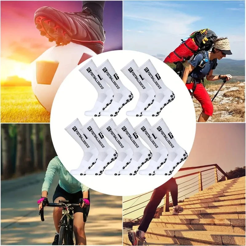 5 Pairs Non-Slip Football Socks Breathable Wear-Resistant Outdoor Sports Socks for Soccer, Rugby, Basketball, Running