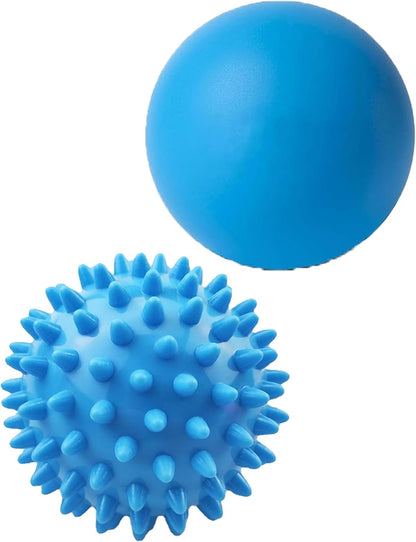 Massage Ball Set - 2 Pack Smooth Lacrosse Ball and Spiky Physio Ball for Myofascial Release, Deep Tissue Massage, and Plantar Fasciitis Relief