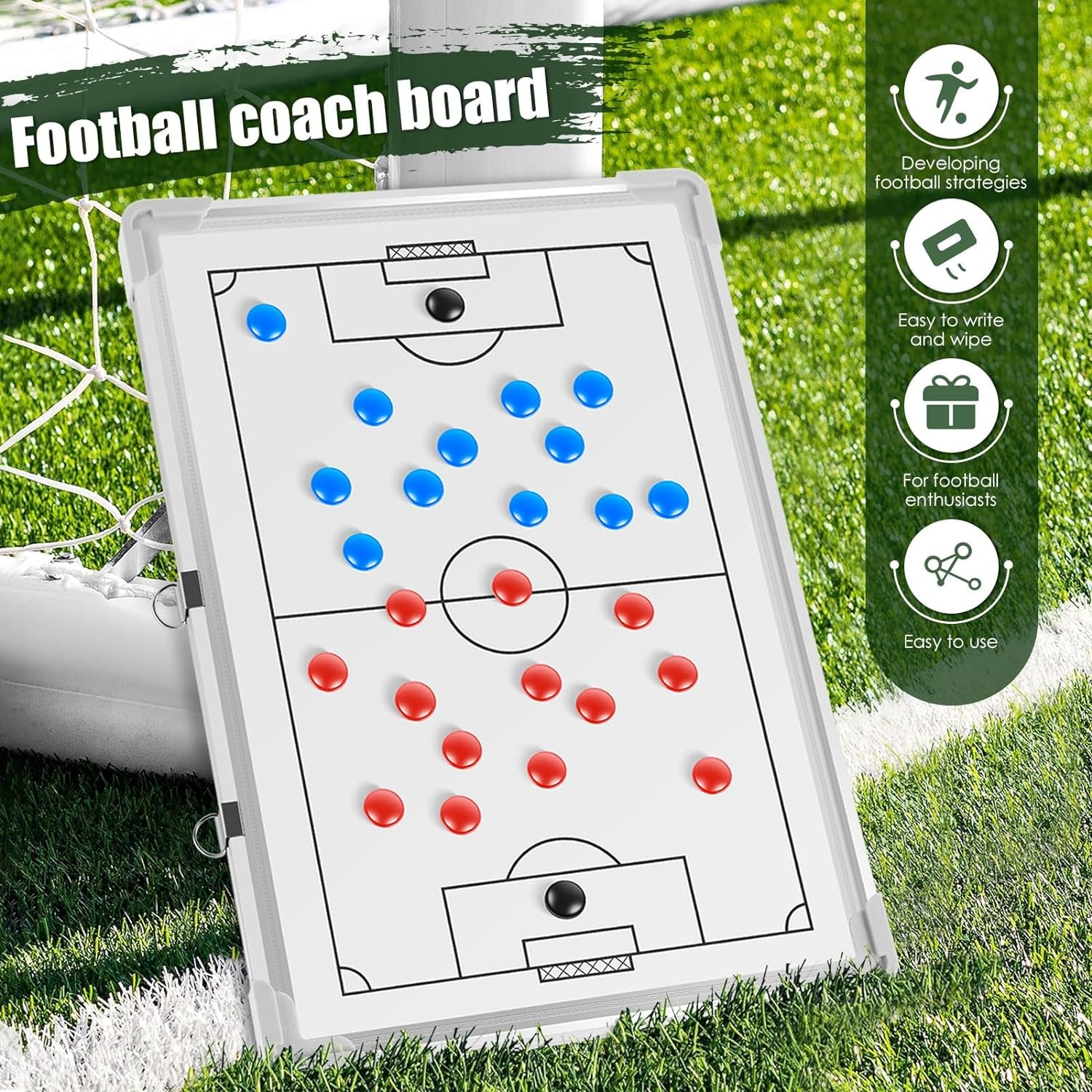 Magnetic Soccer Coaching Clipboard with Chess Pieces Pen - Portable Dry Erase Tactical Board for Soccer Training Strategies