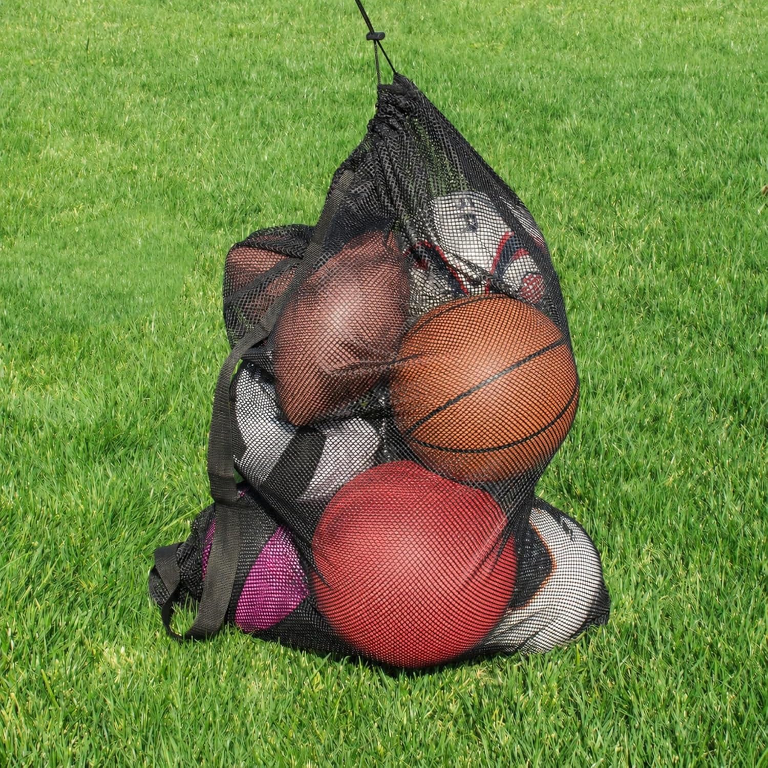 Extra Large Professional Sports Ball Bag with Drawstring Closure and Shoulder Strap - Black Mesh (30" x 40")
