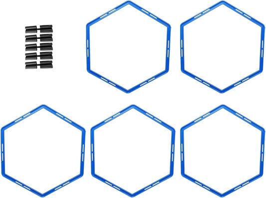 Hexagonal Agility Training Rings Set - 5 Pieces, 50cm Multipurpose Speed Training Rings for Soccer and Hockey Exercises