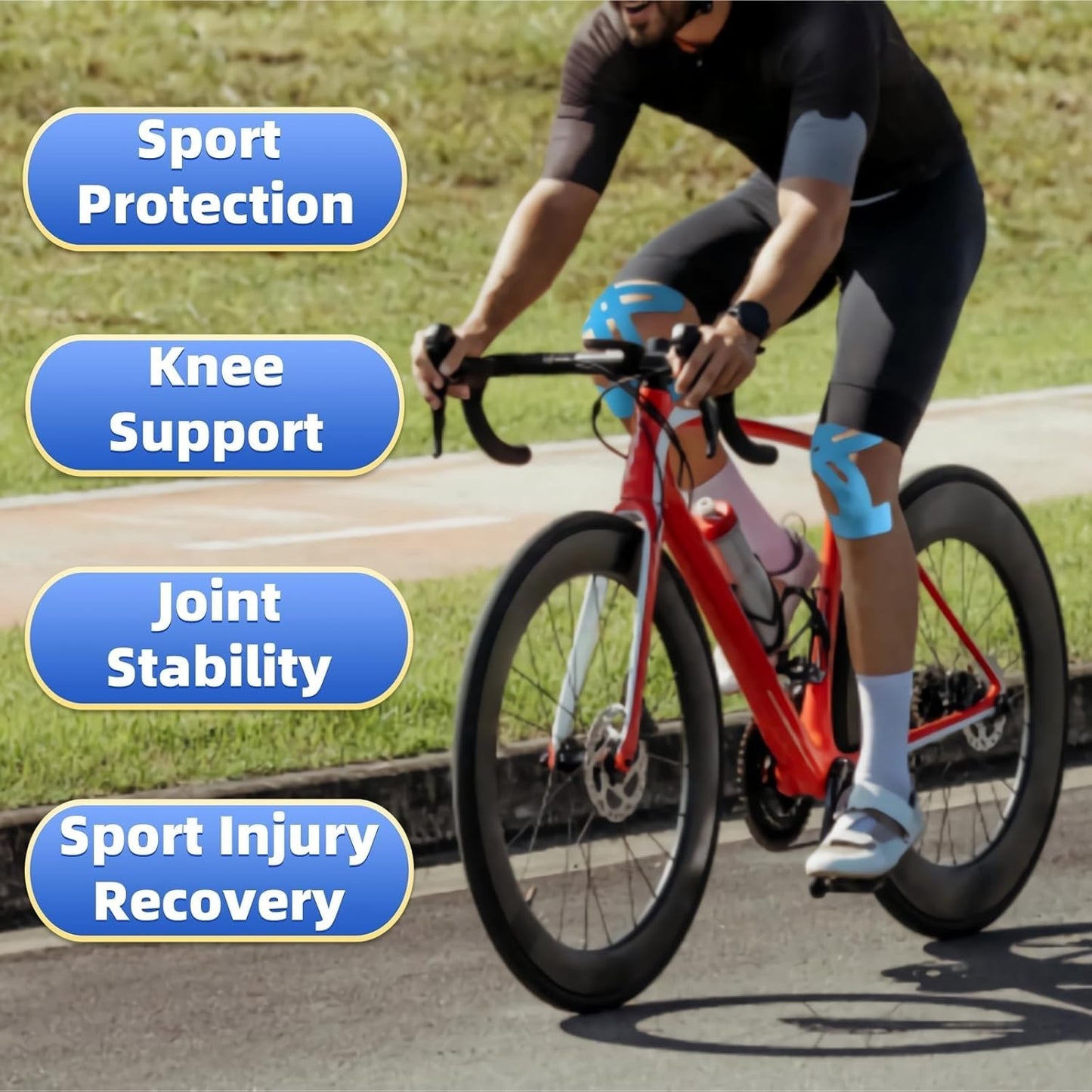 Kinesiology Tape for Knee Support | 16-Pack Precut Elastic Sports Tape | Waterproof, Breathable, and Latex-Free for Pain Relief in Running and Cycling