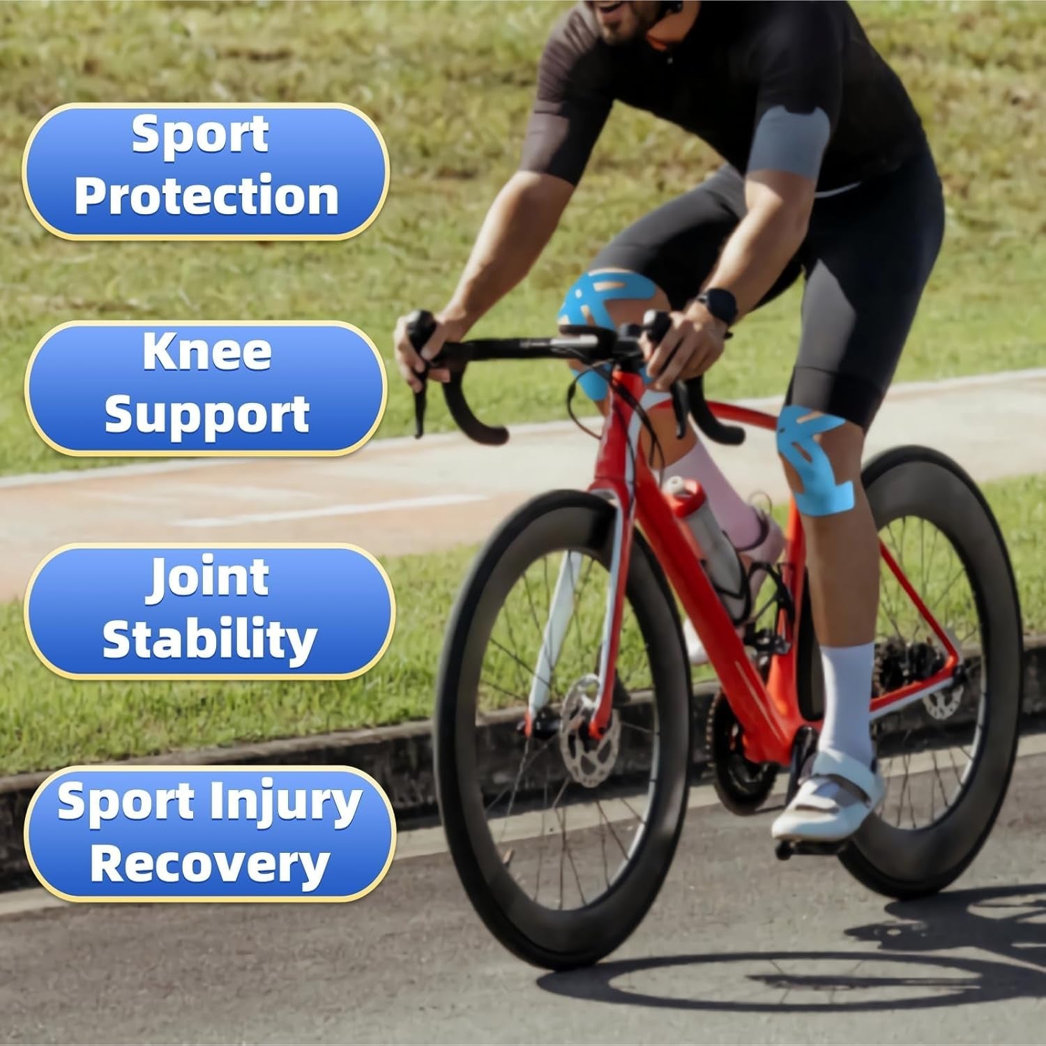Kinesiology Tape for Knee Support | 16-Pack Precut Elastic Sports Tape | Waterproof, Breathable, and Latex-Free for Pain Relief in Running and Cycling