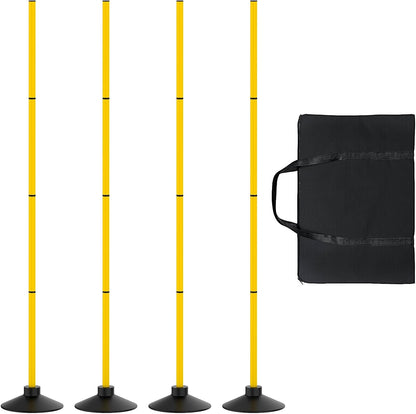 Agility Training Poles Set of 4, 18FT Soccer Training Equipment with 16 Detachable Sections (35cm Each), Durable Rubber Base for Enhanced Speed and Agility in Soccer, Football, and Fitness Activities