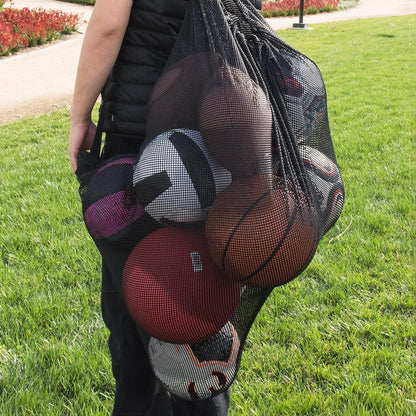 Extra Large Professional Sports Ball Bag with Drawstring Closure and Shoulder Strap - Black Mesh (30" x 40")
