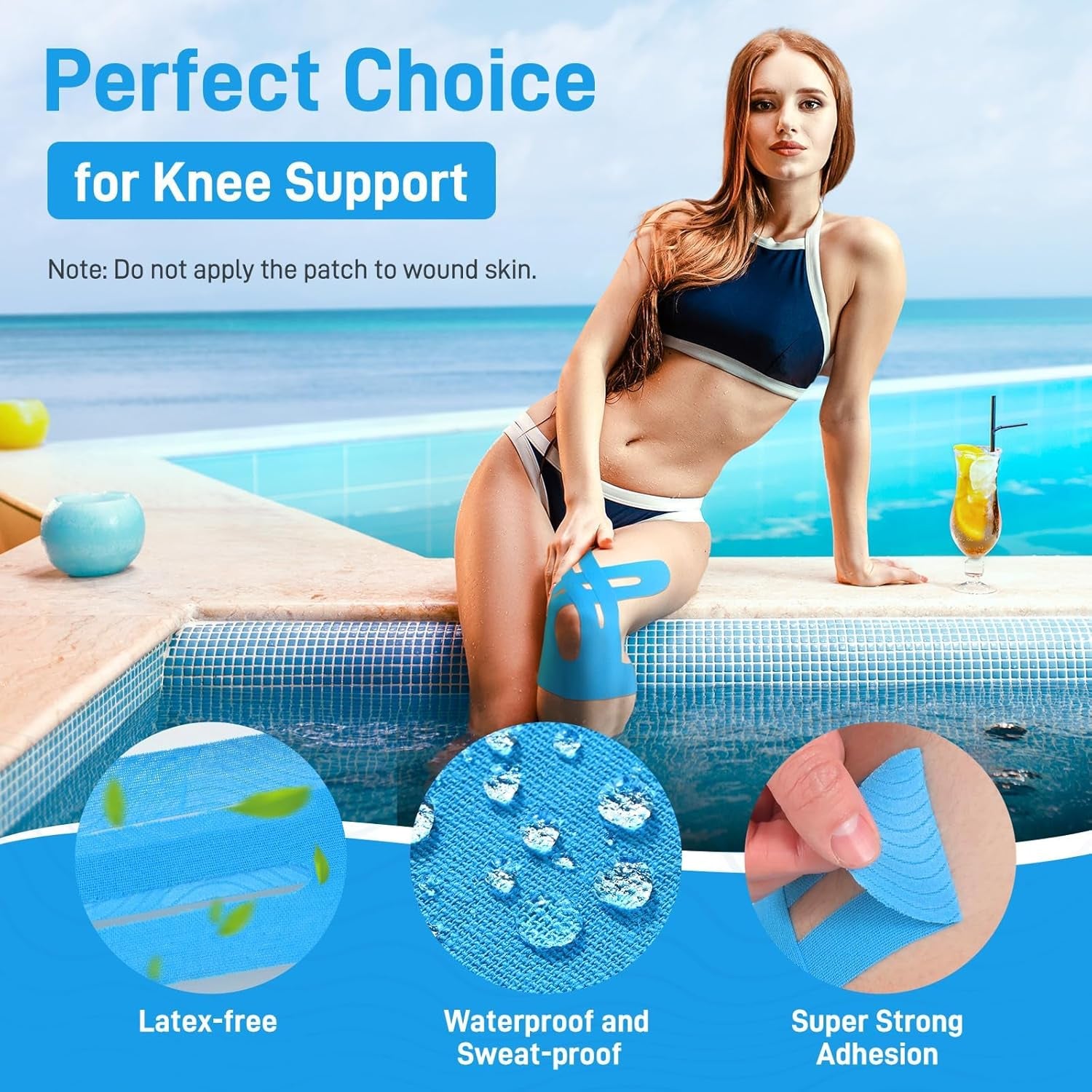 Kinesiology Tape for Knee Support | 16-Pack Precut Elastic Sports Tape | Waterproof, Breathable, and Latex-Free for Pain Relief in Running and Cycling