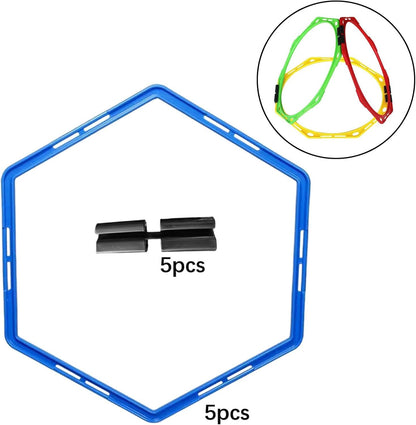 Hexagonal Agility Training Rings Set - 5 Pieces, 50cm Multipurpose Speed Training Rings for Soccer and Hockey Exercises