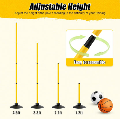 Agility Training Poles Set of 4, 18FT Soccer Training Equipment with 16 Detachable Sections (35cm Each), Durable Rubber Base for Enhanced Speed and Agility in Soccer, Football, and Fitness Activities