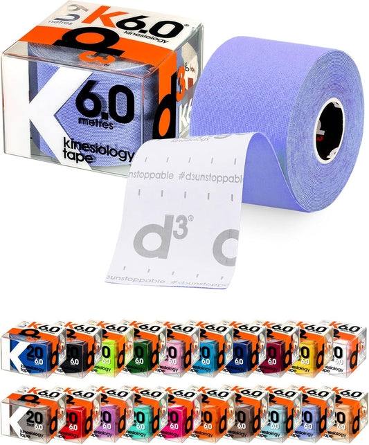 K6.0 Amethyst Kinesiology Tape 5cm x 6m - Uncut Latex-Free Hypoallergenic Elastic Sports Tape for Knee, Shoulder, Back, and Muscle Support - Athletic Injury Recovery and Blister Prevention