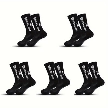 5 Pairs Non-Slip Football Socks Breathable Wear-Resistant Outdoor Sports Socks for Soccer, Rugby, Basketball, Running