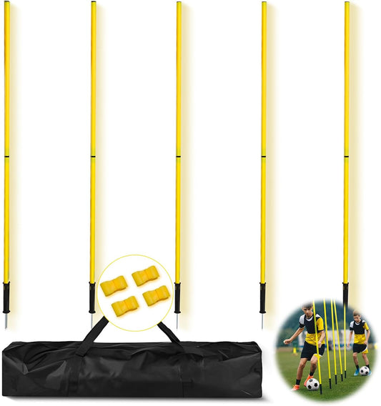 Soccer Agility Training Poles Set - Adjustable Training Equipment with Base Buckles and Storage Bag for Speed Development (5 Pieces)