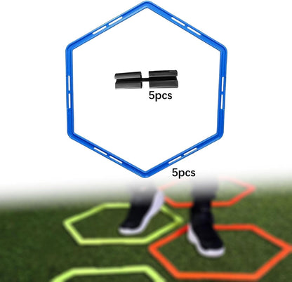 Hexagonal Agility Training Rings Set - 5 Pieces, 50cm Multipurpose Speed Training Rings for Soccer and Hockey Exercises