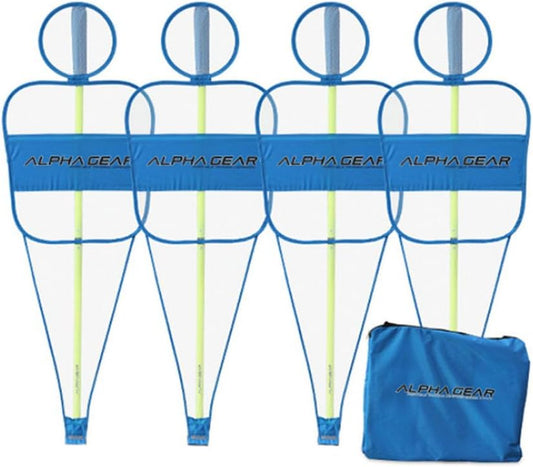 Alpha Gear Defensive Mesh Bodies for Agility Poles - Lightweight Portable Training Mannequins, Flexible Wire Design, Set of 4 in Carry Bag - Blue