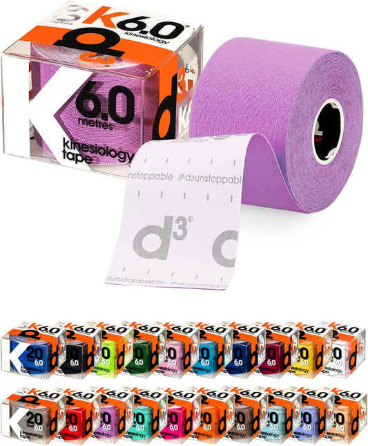 K6.0 Kinesiology Tape - 5cm x 6m Purple Uncut Roll, Latex-Free Hypoallergenic Elastic Sports Tape for Knee, Shoulder, Back, and Muscle Support - Athletic Injury Recovery and Blister Prevention