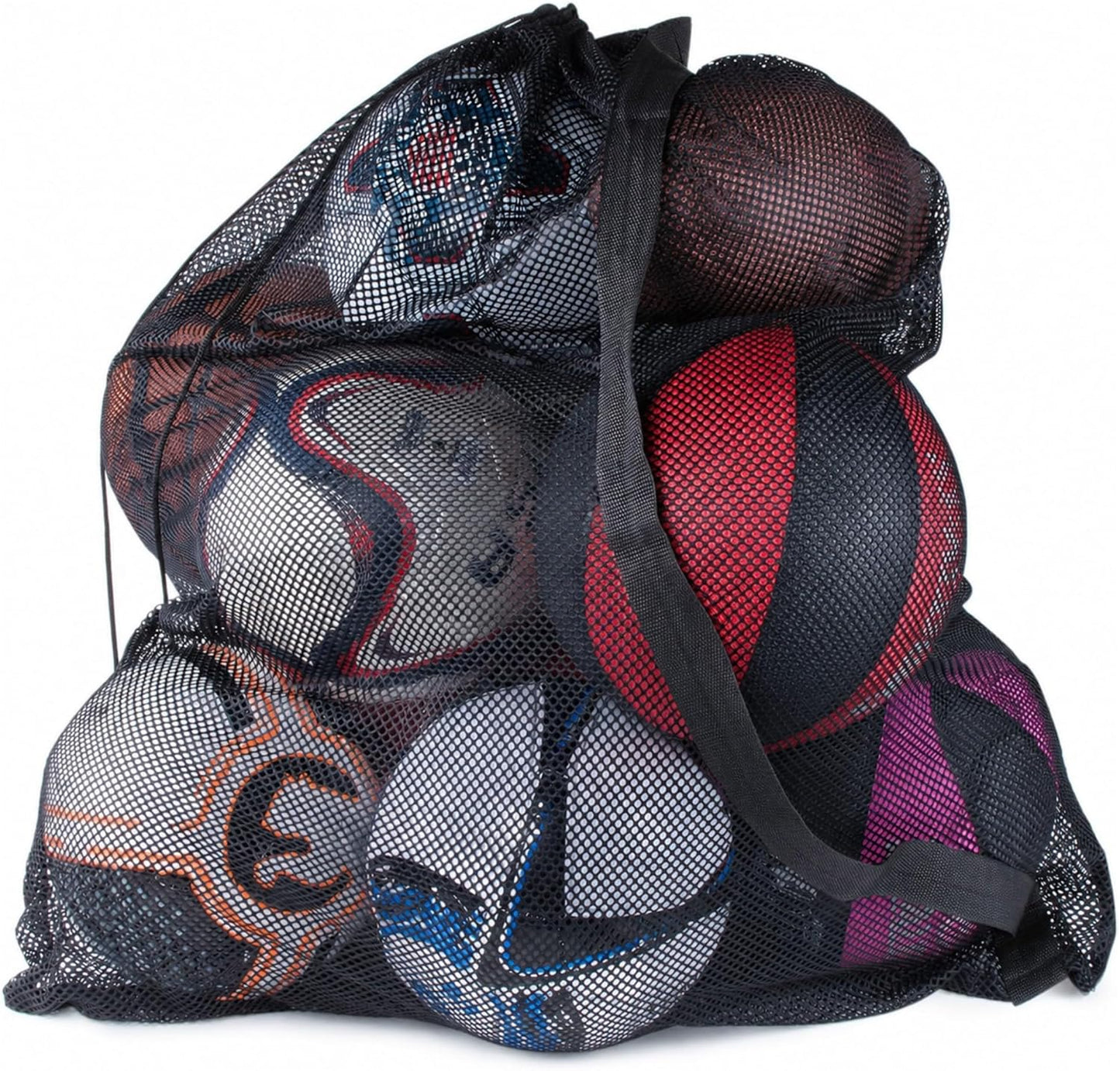 Extra Large Professional Sports Ball Bag with Drawstring Closure and Shoulder Strap - Black Mesh (30" x 40")
