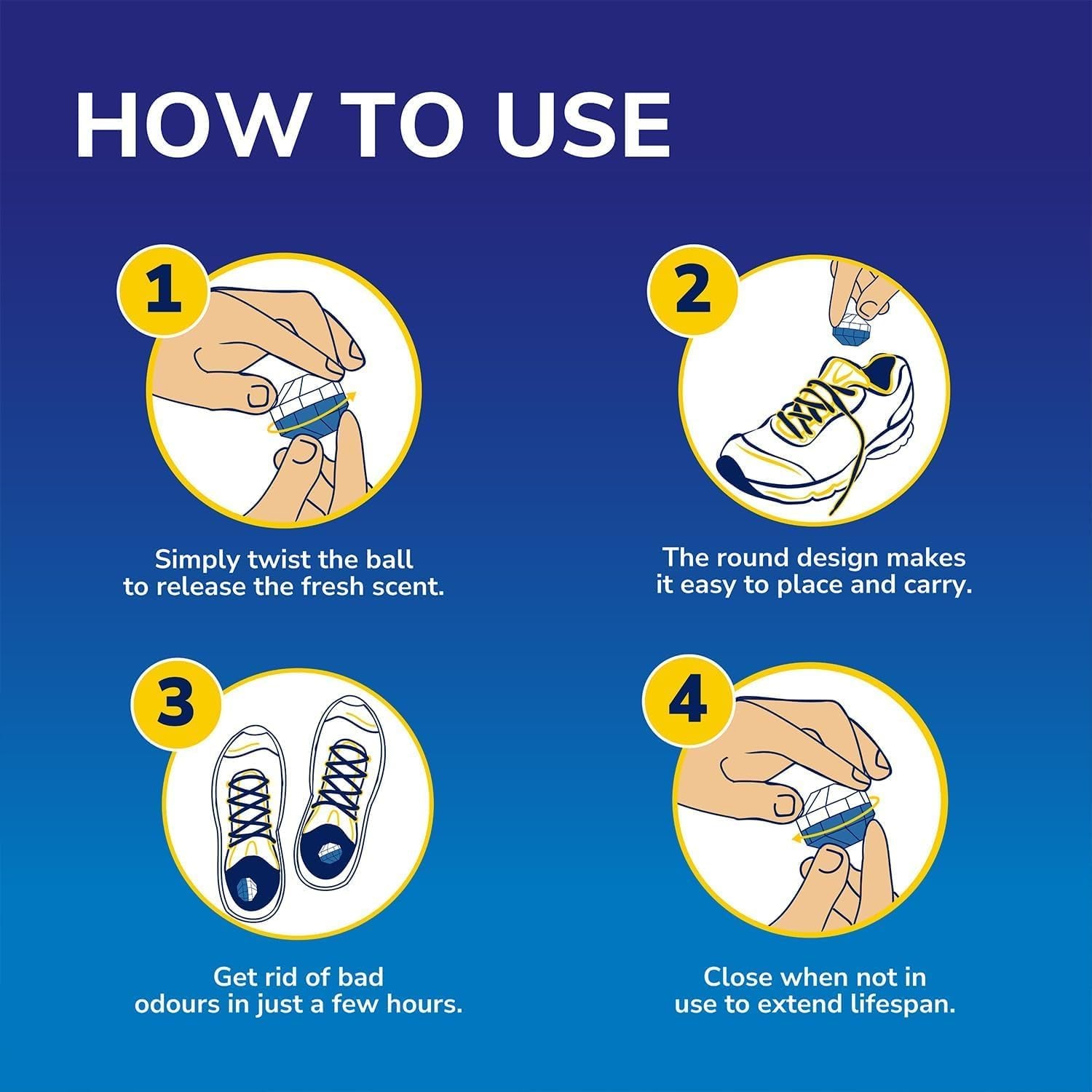 Shoe Deodoriser Balls - Keeps Shoes, Football Boots, Gym Bags Smelling Fresh, Clinically Tested Shoe Deodoriser with All-Day Freshness, Reusable and Long-Lasting, Shoe Odour Eliminator