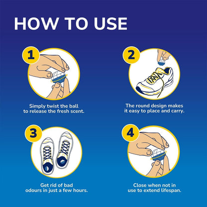 Shoe Deodoriser Balls - Keeps Shoes, Football Boots, Gym Bags Smelling Fresh, Clinically Tested Shoe Deodoriser with All-Day Freshness, Reusable and Long-Lasting, Shoe Odour Eliminator