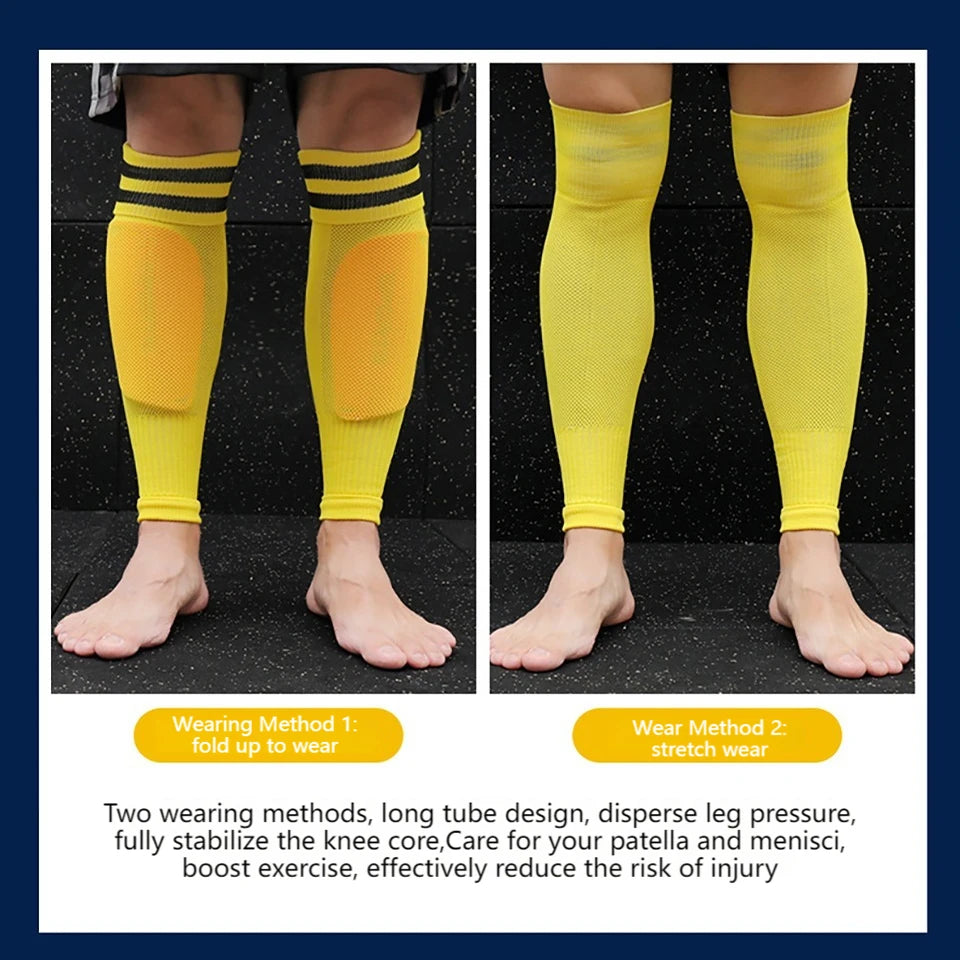 1Pair Football Sock Calf Sleeves Adult Knee Protection Sports Socks High Tube Breathable Soccer Leg Warmers Shin Guard