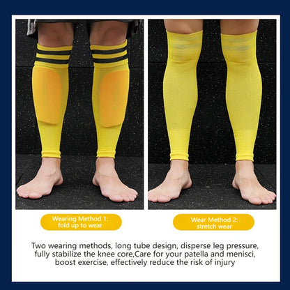 1Pair Football Sock Calf Sleeves Adult Knee Protection Sports Socks High Tube Breathable Soccer Leg Warmers Shin Guard