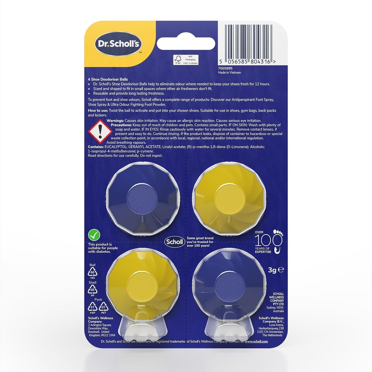 Shoe Deodoriser Balls - Keeps Shoes, Football Boots, Gym Bags Smelling Fresh, Clinically Tested Shoe Deodoriser with All-Day Freshness, Reusable and Long-Lasting, Shoe Odour Eliminator