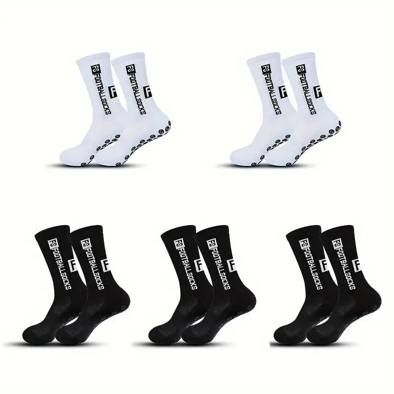 5 Pairs Non-Slip Football Socks Breathable Wear-Resistant Outdoor Sports Socks for Soccer, Rugby, Basketball, Running