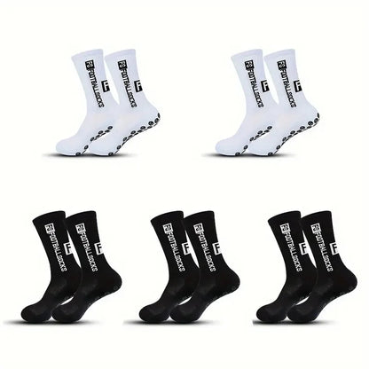 5 Pairs Non-Slip Football Socks Breathable Wear-Resistant Outdoor Sports Socks for Soccer, Rugby, Basketball, Running